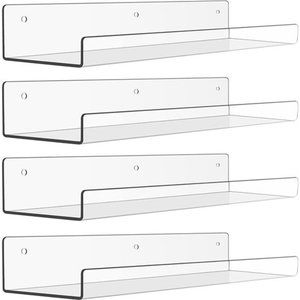 4 Pack  Clear Acrylic Shelves Wall Storage Floating Shelves Wall Mounted Kids